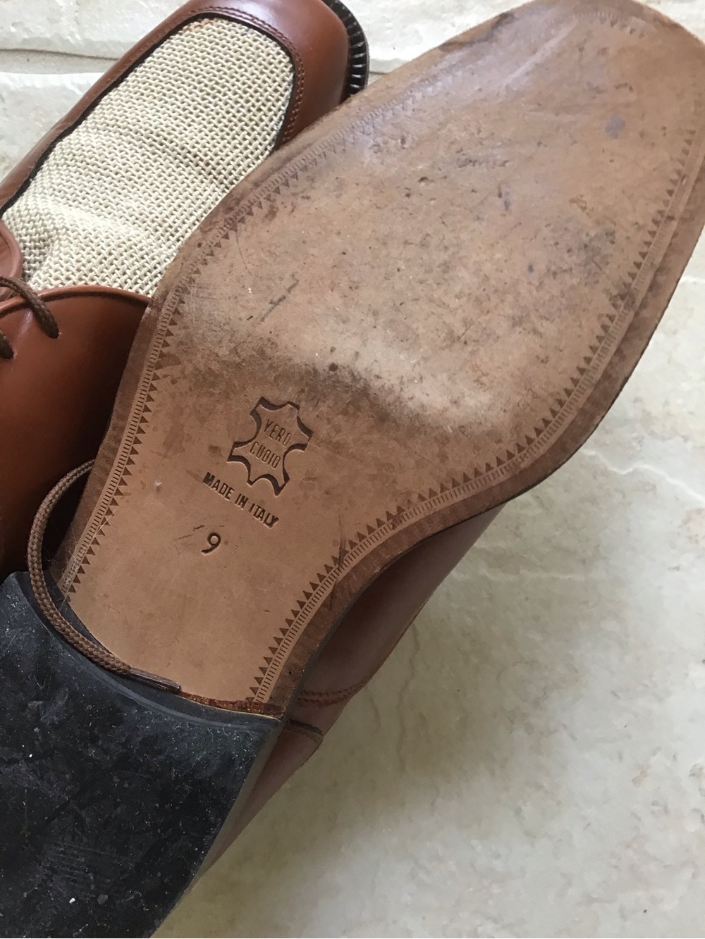 Men's Two-Tone Brown Leather & Cream Woven Derby Shoes - Picture 4 of 7